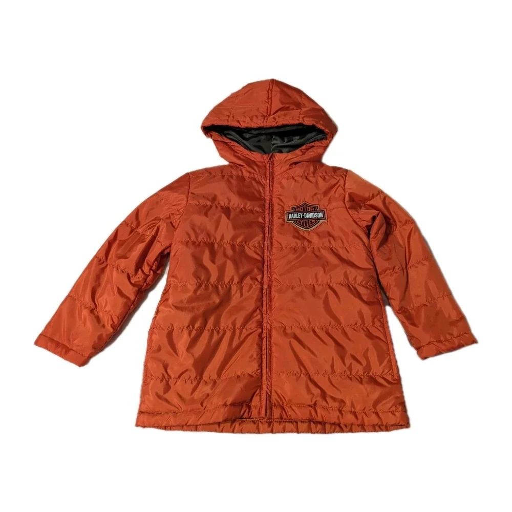 Harley-Davidson‎ Boys Bar & Shield Logo Channel Quilted Jacket Orange Puffer 6/7